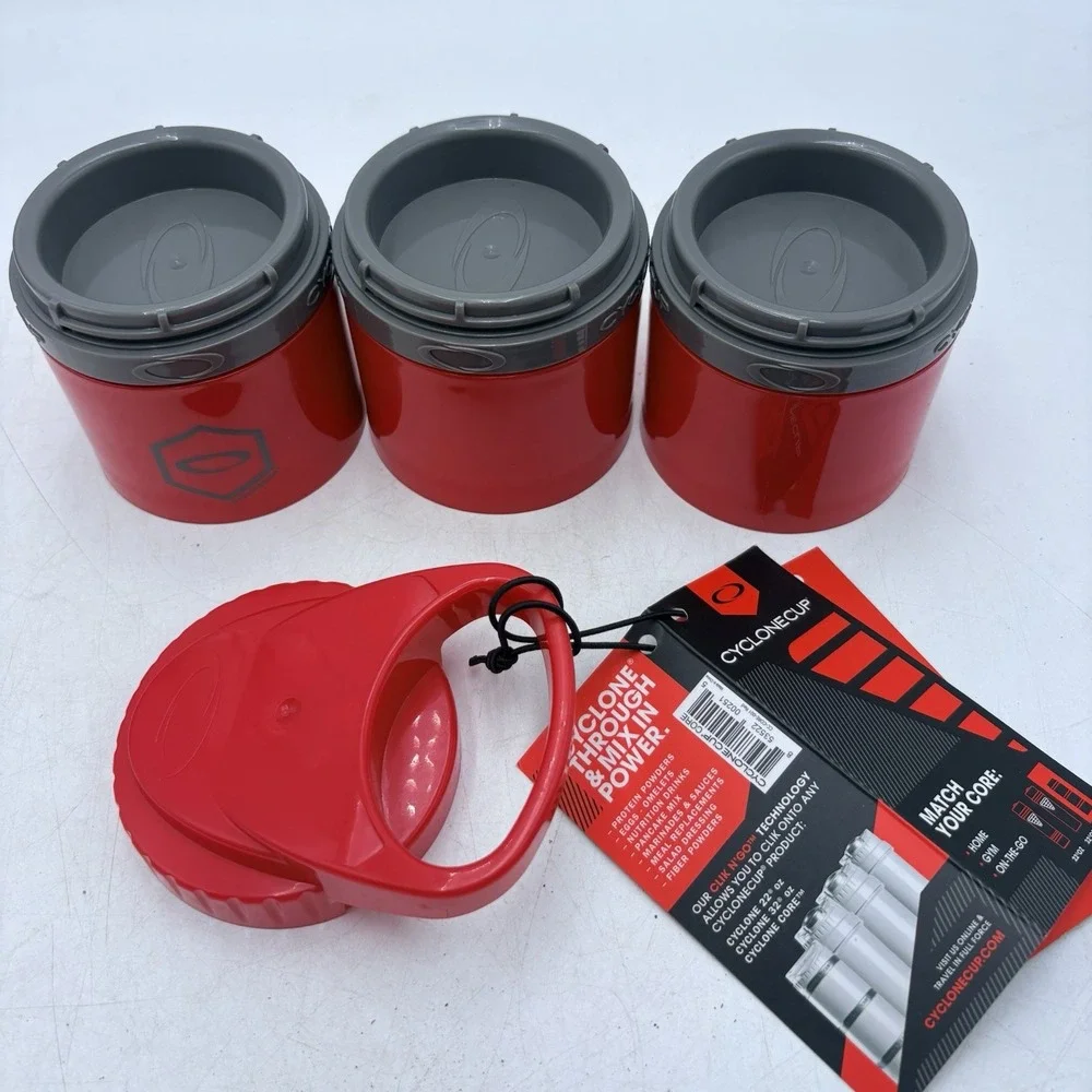 Cyclone Cup Core Red Protein Shaker Storage Containers Stackable NEW 3 Piece